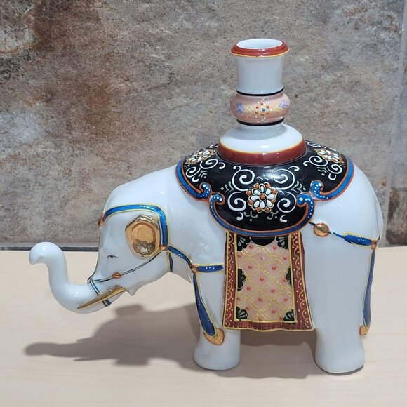 Vintage Andrea by Sadek Porcelain Elephant Statue Figurine Candlestick Holder - Picture 2 of 11